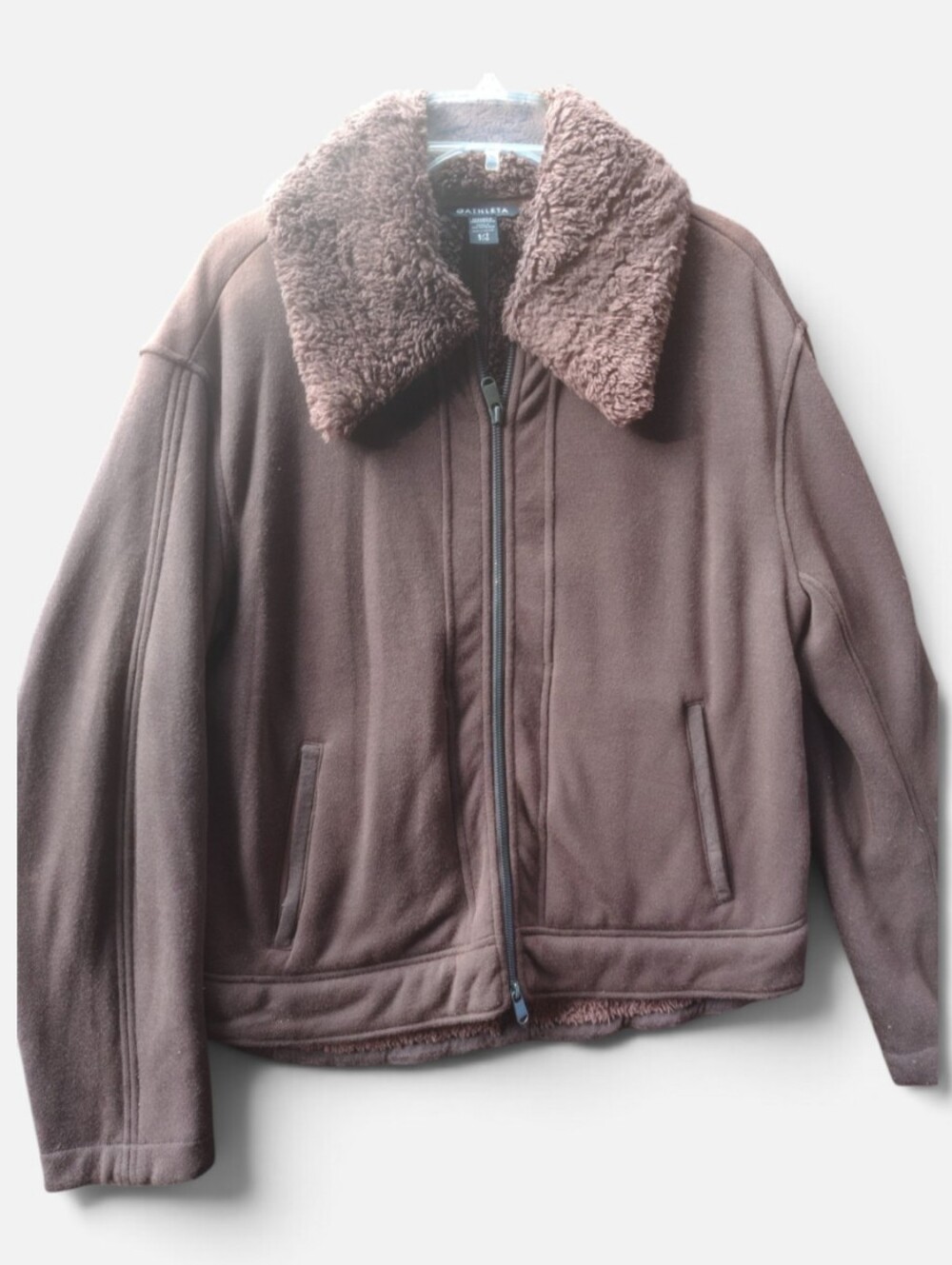 Women's Athleta Brown Sherpa Collar Zip Jacket - Small